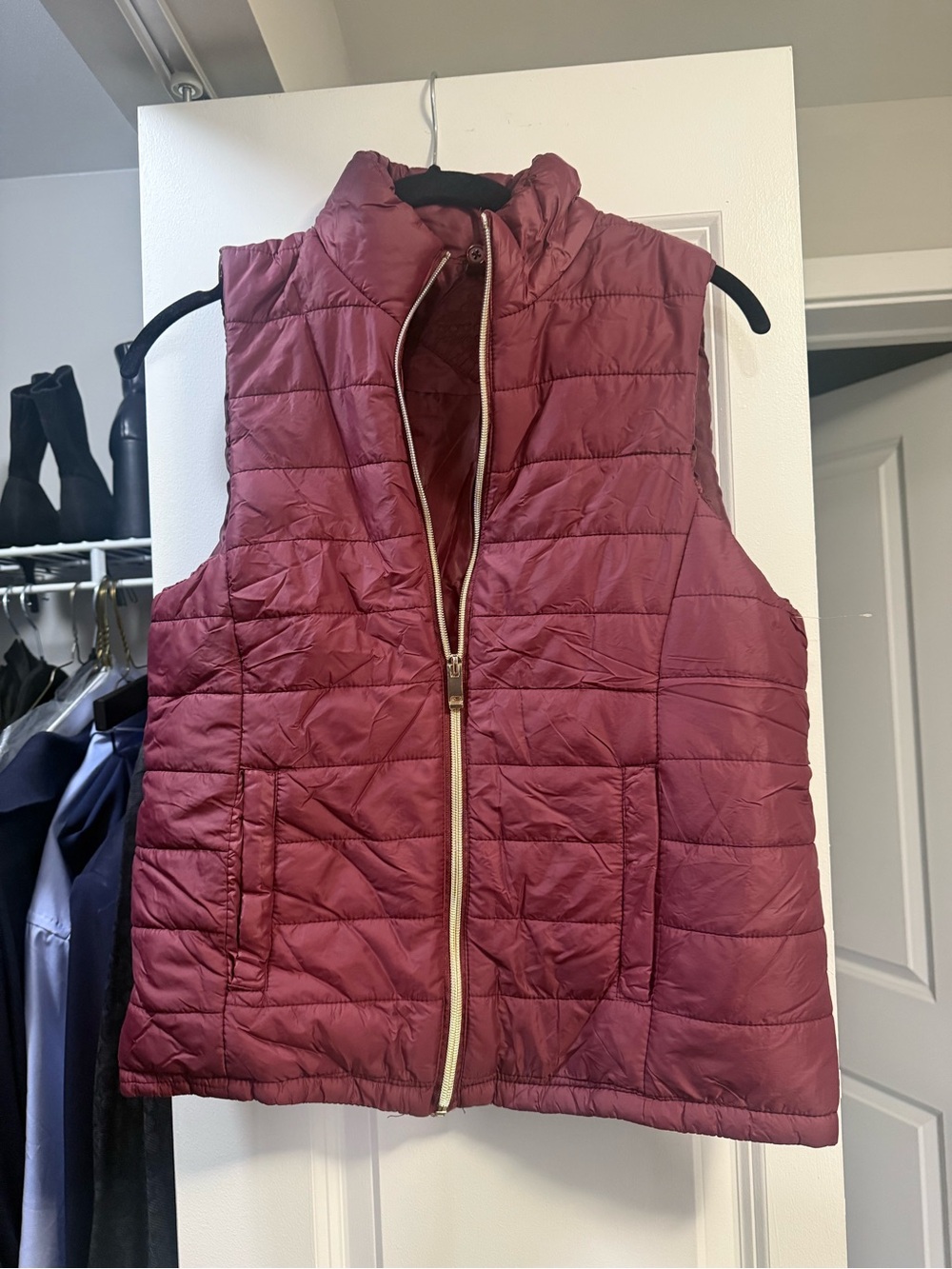 Jou Jou Quilted Puffer Vest in Burgundy